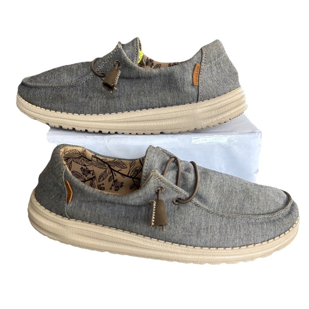 Hey Dude Wendy Stretch Steppa Grey Chambray Slip On Loafers Shoes Womens 8 - Picture 2 of 13